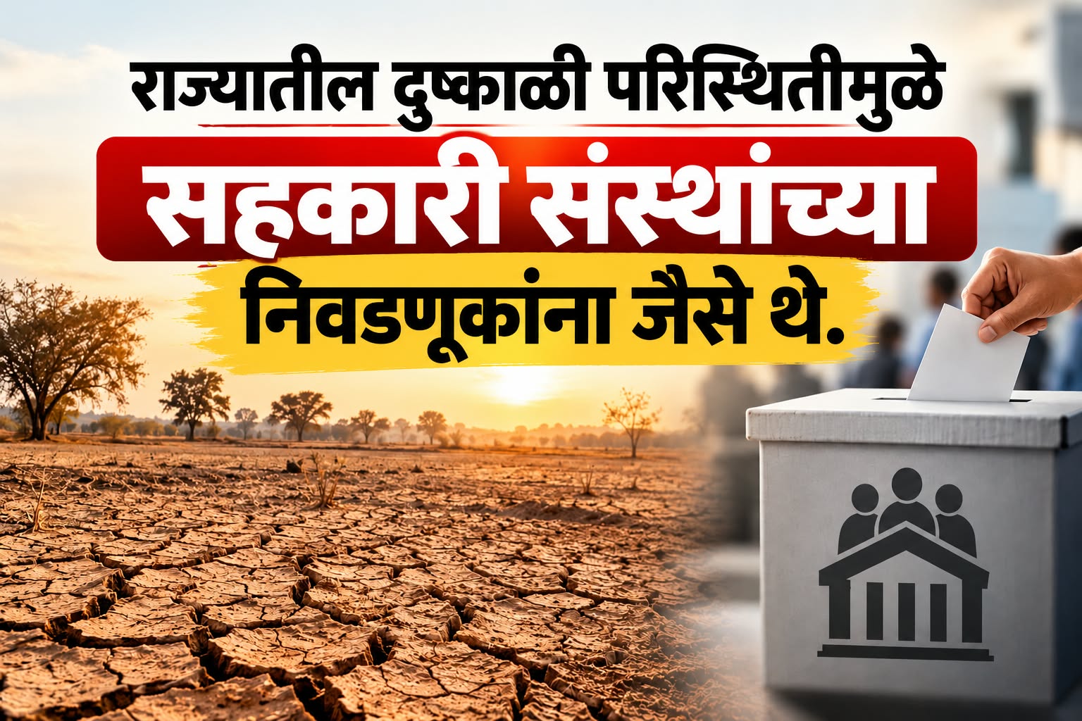 राज्यातील ३४ जिल्ह्यातील ३०४ दुष्काळग्रस्त तालुक्यातील सहकारी संस्थांच्या निवडणुका लांबणीवर; राज्य सरकारचा मोठा निर्णय…!